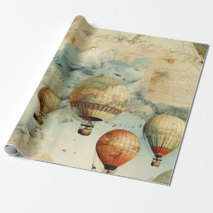 Whimsical Colorful Hot Air Balloon Map Wrapping Paper