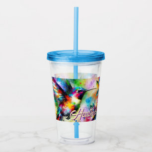 Whimsical Colorful Hummingbird Bird Personalized Acrylic Tumbler