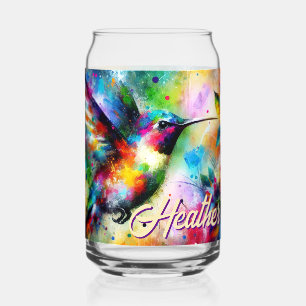 Whimsical Colorful Hummingbird Bird Personalized Can Glass