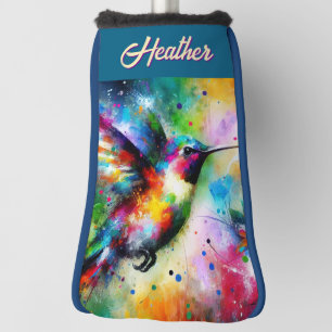 Whimsical Colorful Hummingbird Bird Personalized Golf Head Cover