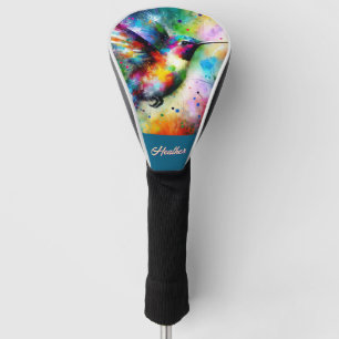 Whimsical Colorful Hummingbird Bird Personalized Golf Head Cover