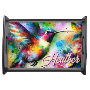Whimsical Colorful Hummingbird Bird Personalized Serving Tray