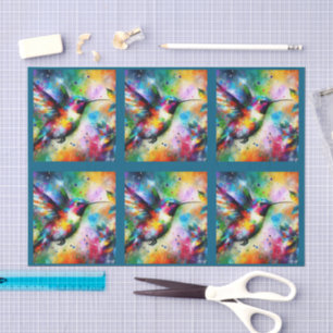 Whimsical Colorful Hummingbird Decoupage Tissue Paper
