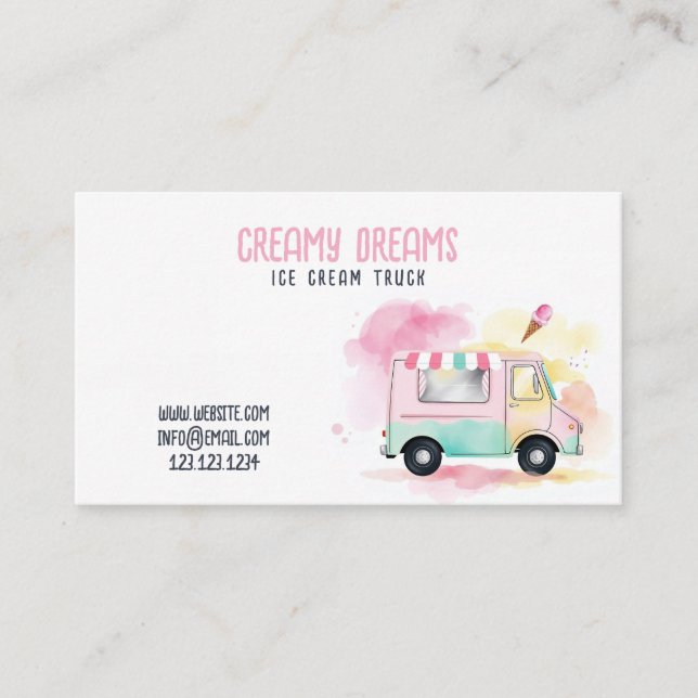 Whimsical Colorful Ice Cream Truck Business Card (Front)