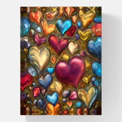 Whimsical Colorful Jewel Toned Heart Print Paperweight