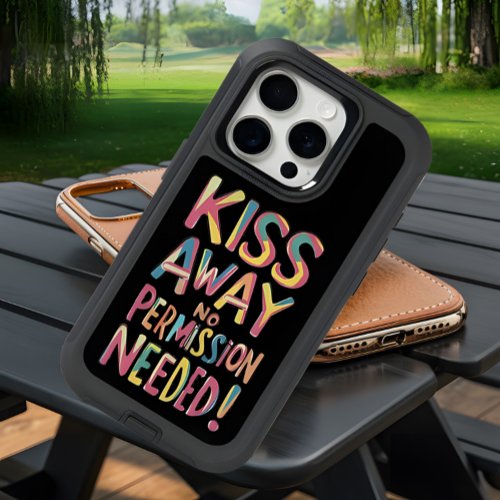 Whimsical Colorful Kiss Away No Permission Needed iPhone 15 Pro Case
