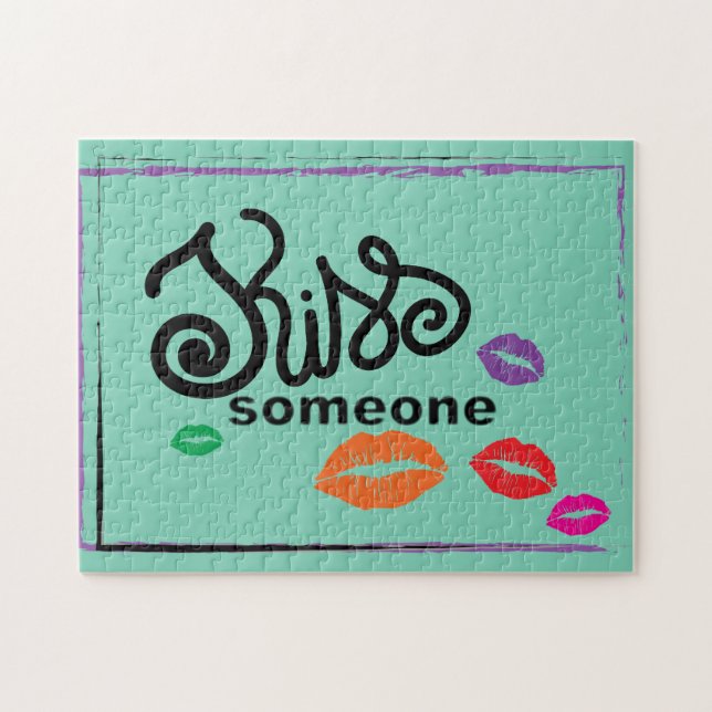 Whimsical Colorful KISSES illustration Jigsaw Puzzle (Horizontal)