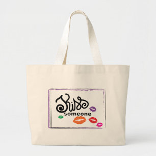 Whimsical Colorful KISSES illustration Large Tote Bag