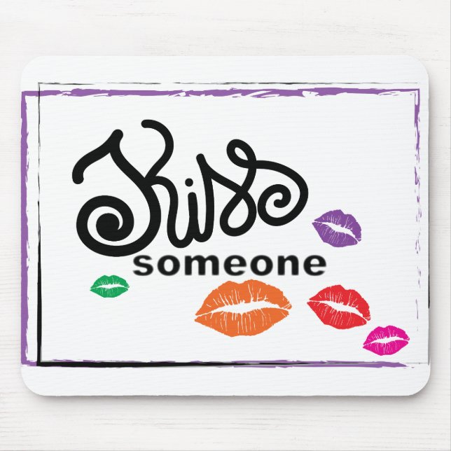 Whimsical Colorful KISSES illustration Mouse Pad (Front)