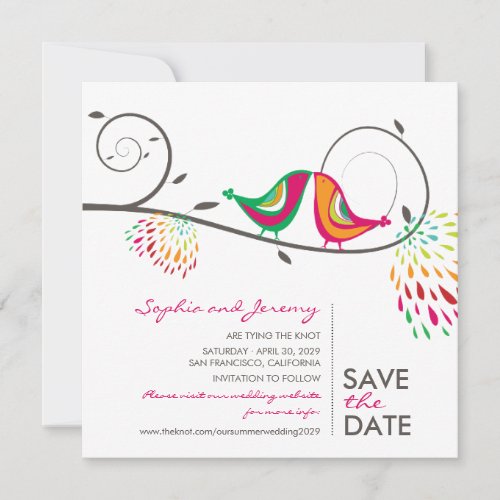 Whimsical Colorful Kissing Birds Summer Photo Save The Date