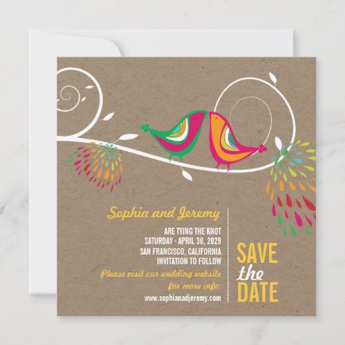 Whimsical Colorful Kissing Birds Summer Photo Save The Date