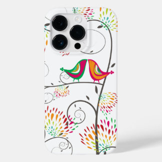 Whimsical Colorful Kissing Summer Birds & Flowers Case-Mate iPhone 14 Pro Case
