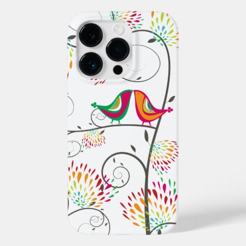 Whimsical Colorful Kissing Summer Birds  Flowers Case_Mate iPhone 14 Pro Case
