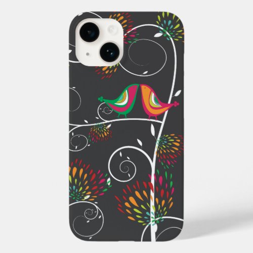 Whimsical Colorful Kissing Summer Birds  Flowers Case_Mate iPhone 14 Case