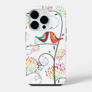 Whimsical Colorful Kissing Summer Birds & Flowers iPhone 14 Pro Case