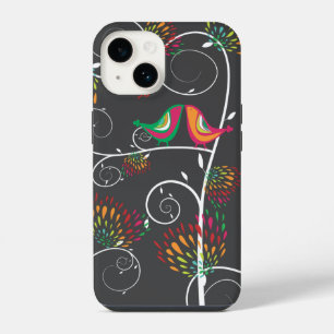 Whimsical Colorful Kissing Summer Birds & Flowers iPhone 14 Case
