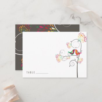 Whimsical Colorful Kissing Summer Birds Wedding Place Card by fatfatin_box at Zazzle