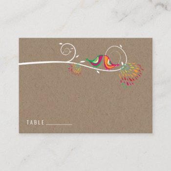 Whimsical Colorful Kissing Summer Birds Wedding Place Card by fatfatin_box at Zazzle
