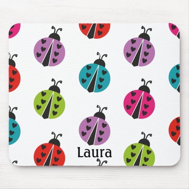 Whimsical Colorful Ladybug Personalized Mouse Pad (Front)