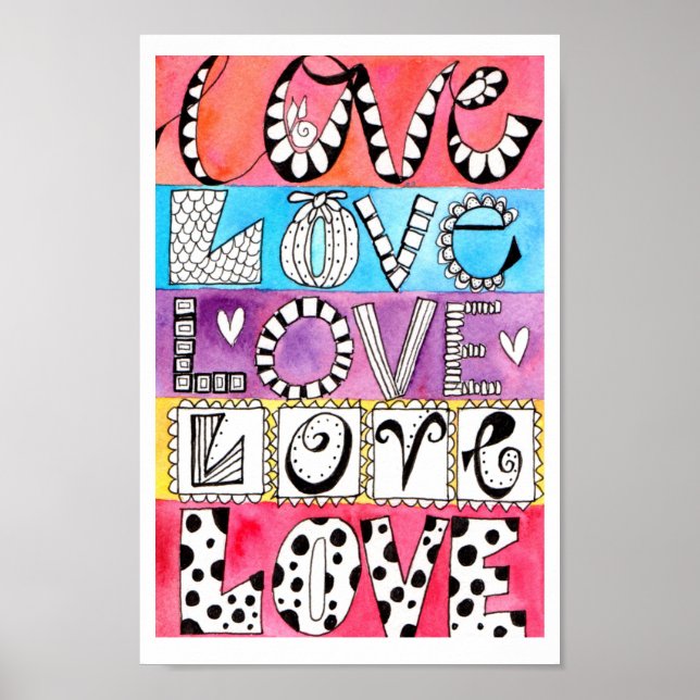 Whimsical Colorful Love Word Art Poster (Front)