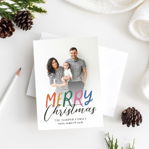 Whimsical Colorful Merry Christmas Full Photo Holiday Card