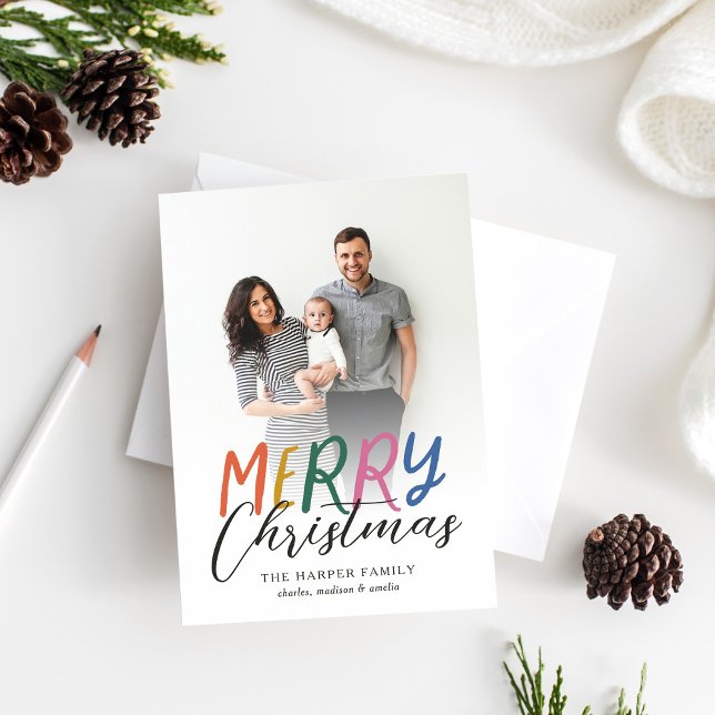 Whimsical Colorful Merry Christmas Full Photo Holiday Card (Creator Uploaded)