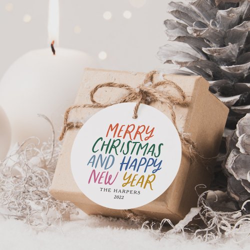 Whimsical Colorful Merry Christmas Happy New Year Favor Tags