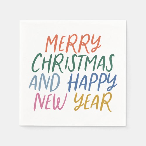 Whimsical Colorful Merry Christmas Happy New Year Napkins