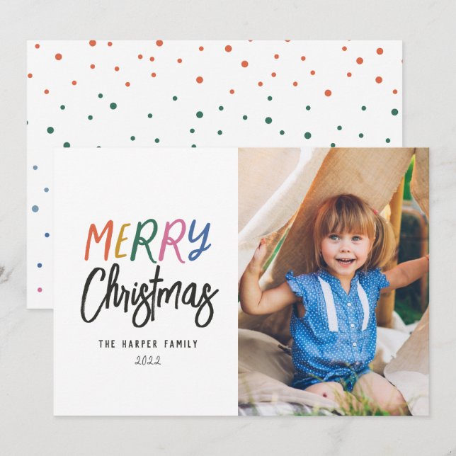 Whimsical Colorful Merry Christmas Photo Holiday C (Front/Back)