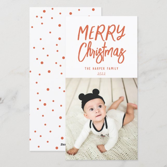 Whimsical Colorful Merry Christmas Photo Holiday Card (Front/Back)