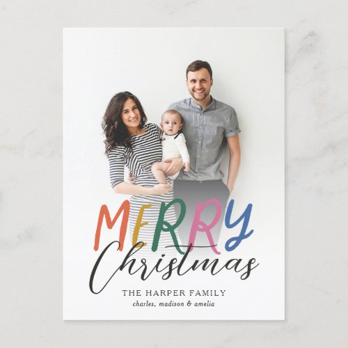Whimsical Colorful Merry Full Photo Bright Letters Holiday Postcard