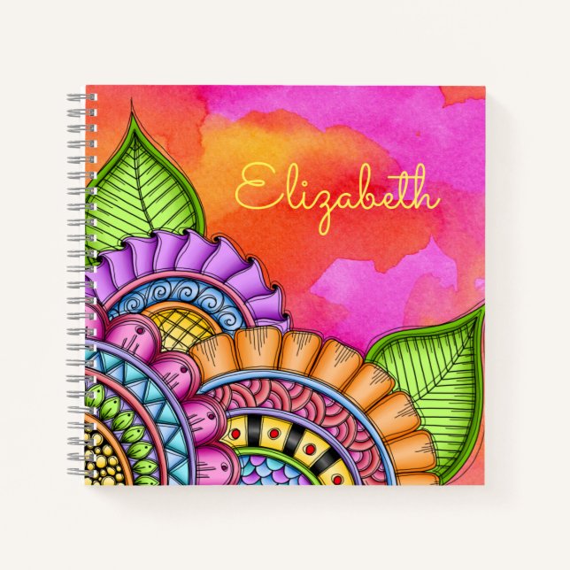 Whimsical Colorful Modern Floral Watercolor Notebook (Front)