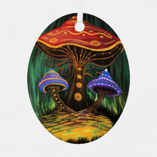 Whimsical Colorful Mushroom Cottagecore Charm Metal Ornament