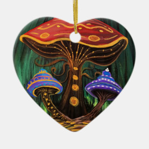 Whimsical Colorful Mushroom Cottagecore Magic Ceramic Ornament