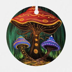 Whimsical Colorful Mushroom Cottagecore Magic Metal Ornament