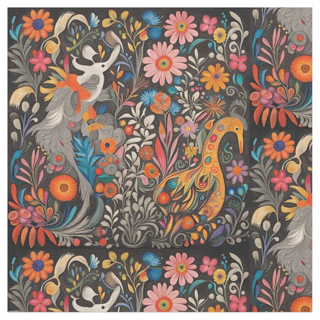 Whimsical Colorful Otomi Pattern  Fabric (Close Up)