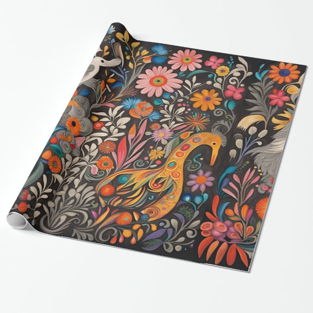 Whimsical Colorful Otomi Pattern  Wrapping Paper (Unrolled)