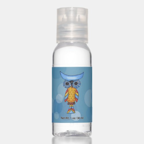 Whimsical Colorful Owl Big Round Eyes blue Circles Hand Sanitizer