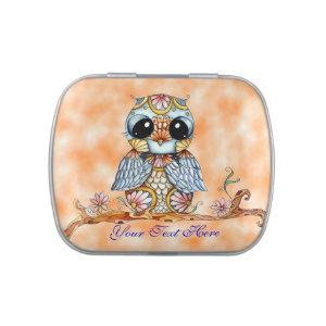 Whimsical Colorful Owl Customizable Candy Tin