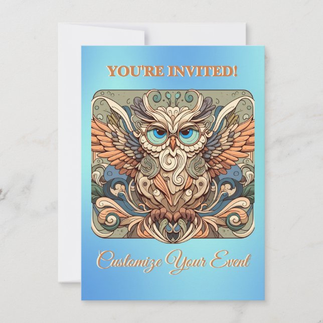 Whimsical Colorful Owl Personalized Invitation (Front)