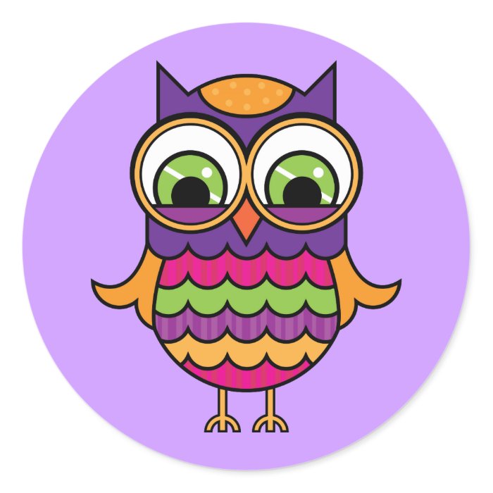 Whimsical Colorful Owl Round Sticker