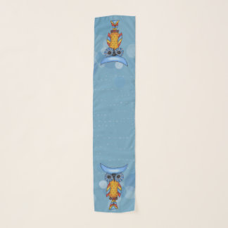 Whimsical Colorful Owls Big Blue Eyes on Circles Scarf