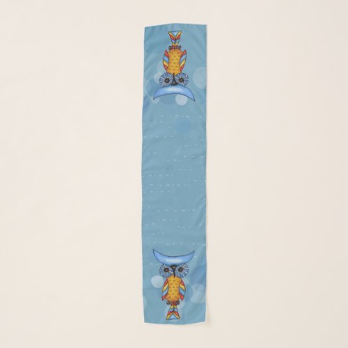 Whimsical Colorful Owls Big Blue Eyes on Circles Scarf