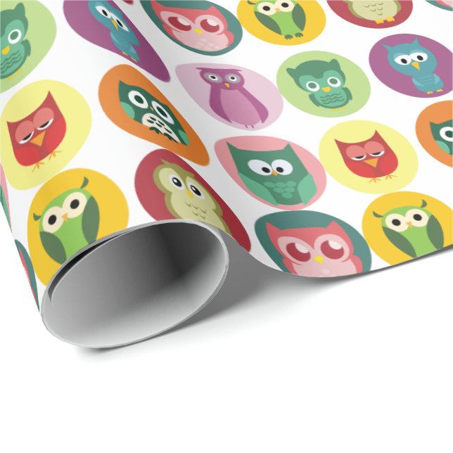 Whimsical Colorful Owls Pattern Wrapping Paper (Roll Corner)