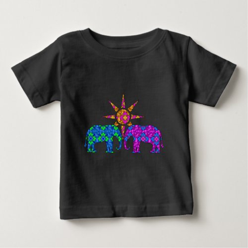 Whimsical Colorful Paisley Elephants In The Sun Baby T_Shirt