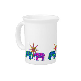 Whimsical Colorful Paisley Elephants In The Sun Drink Pitcher