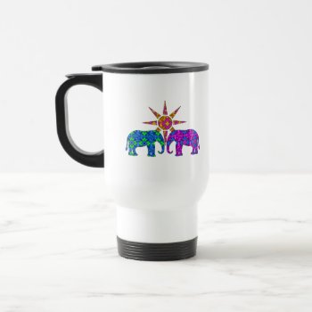 Whimsical Colorful Paisley Elephants In The Sun Travel Mug by macdesigns2 at Zazzle