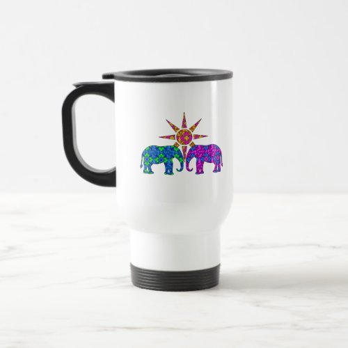 Whimsical Colorful Paisley Elephants In The Sun Travel Mug