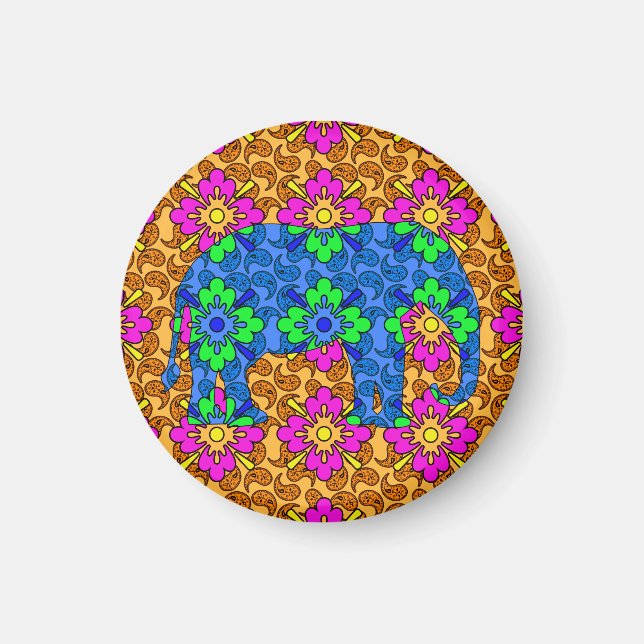 Whimsical Colorful Paisley Print Circus Elephant Magnet (Front)