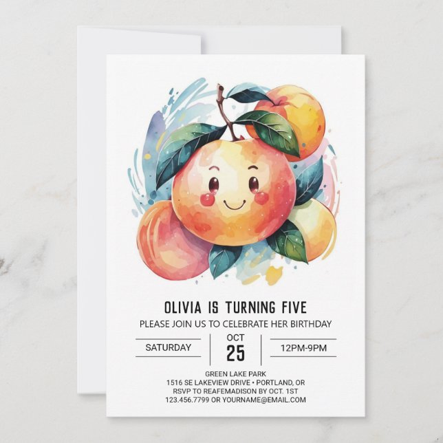 Whimsical Colorful Peach Birthday Invitation (Front)